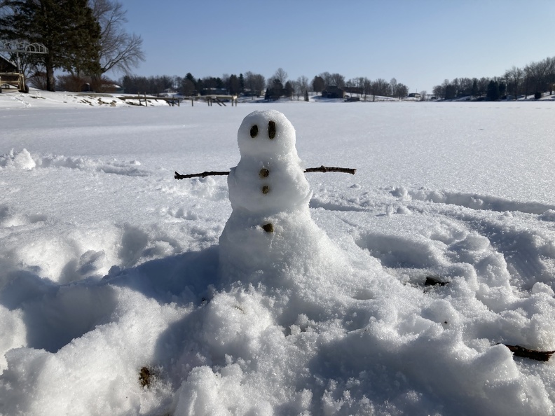 Mini Snow Man at the end of our Dock.JPG
